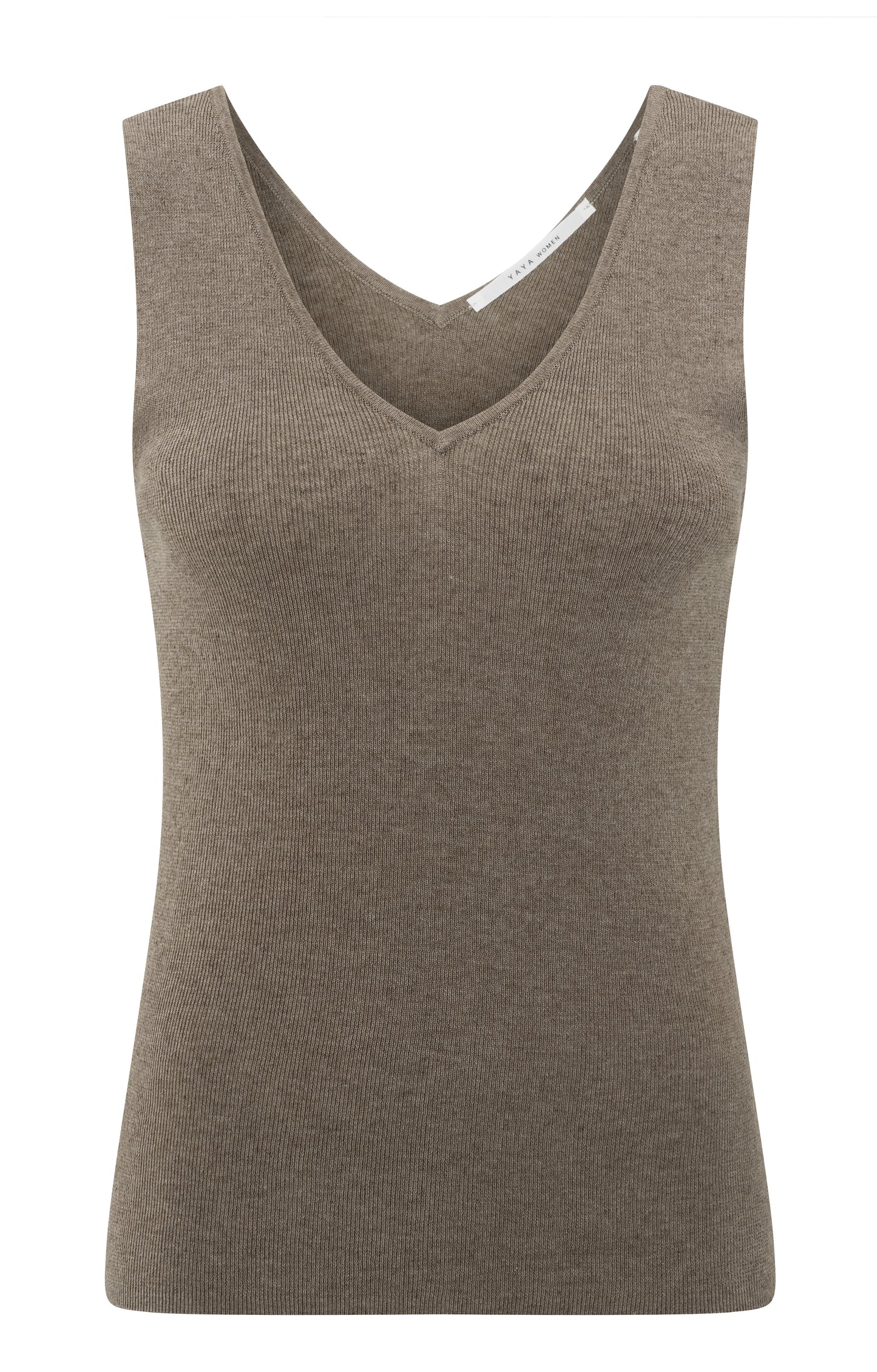 Fein geripptes Strick-Tanktop, GREYISH BROWN MELANGE