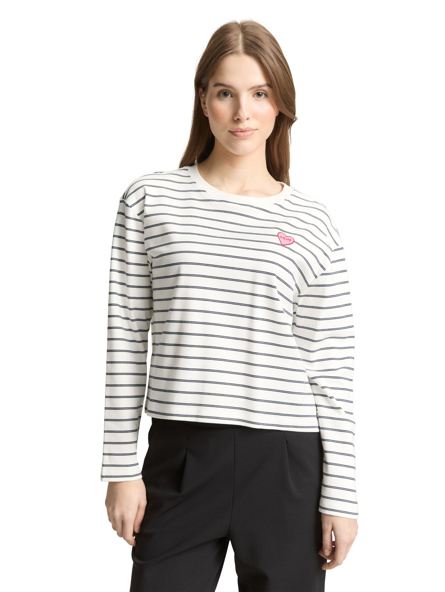 Boxy Fit Langarmshirt mit Herz-Stickerei