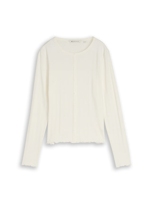 Pointelle Langarmshirt mit Deko-Knopfleiste