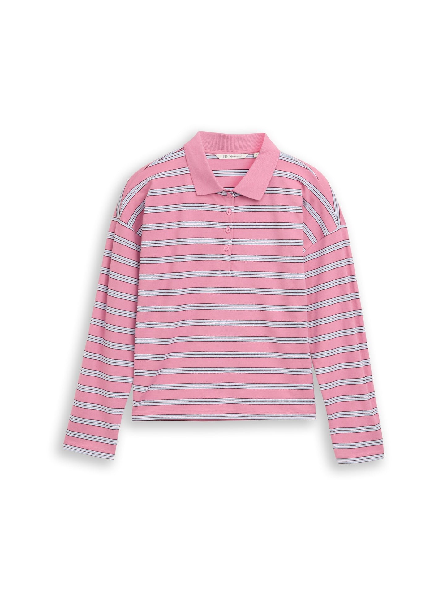 Boxy Fit Langarm Poloshirt mit Streifenmuster