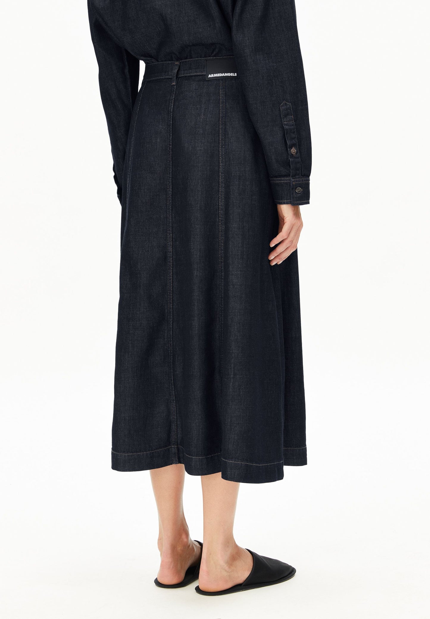 PANELLED DENIM MIDI SKIRT