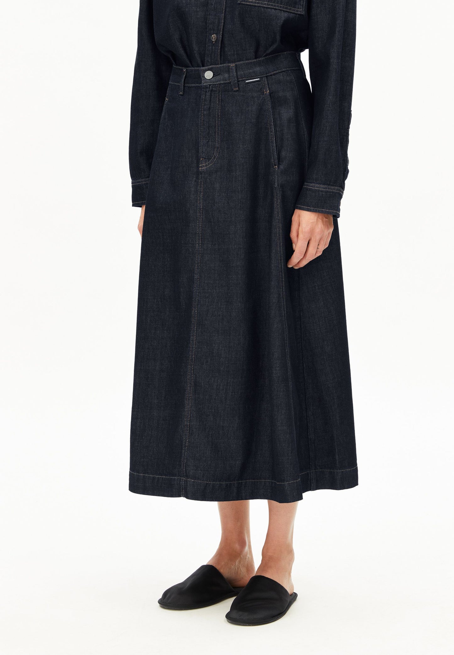 PANELLED DENIM MIDI SKIRT