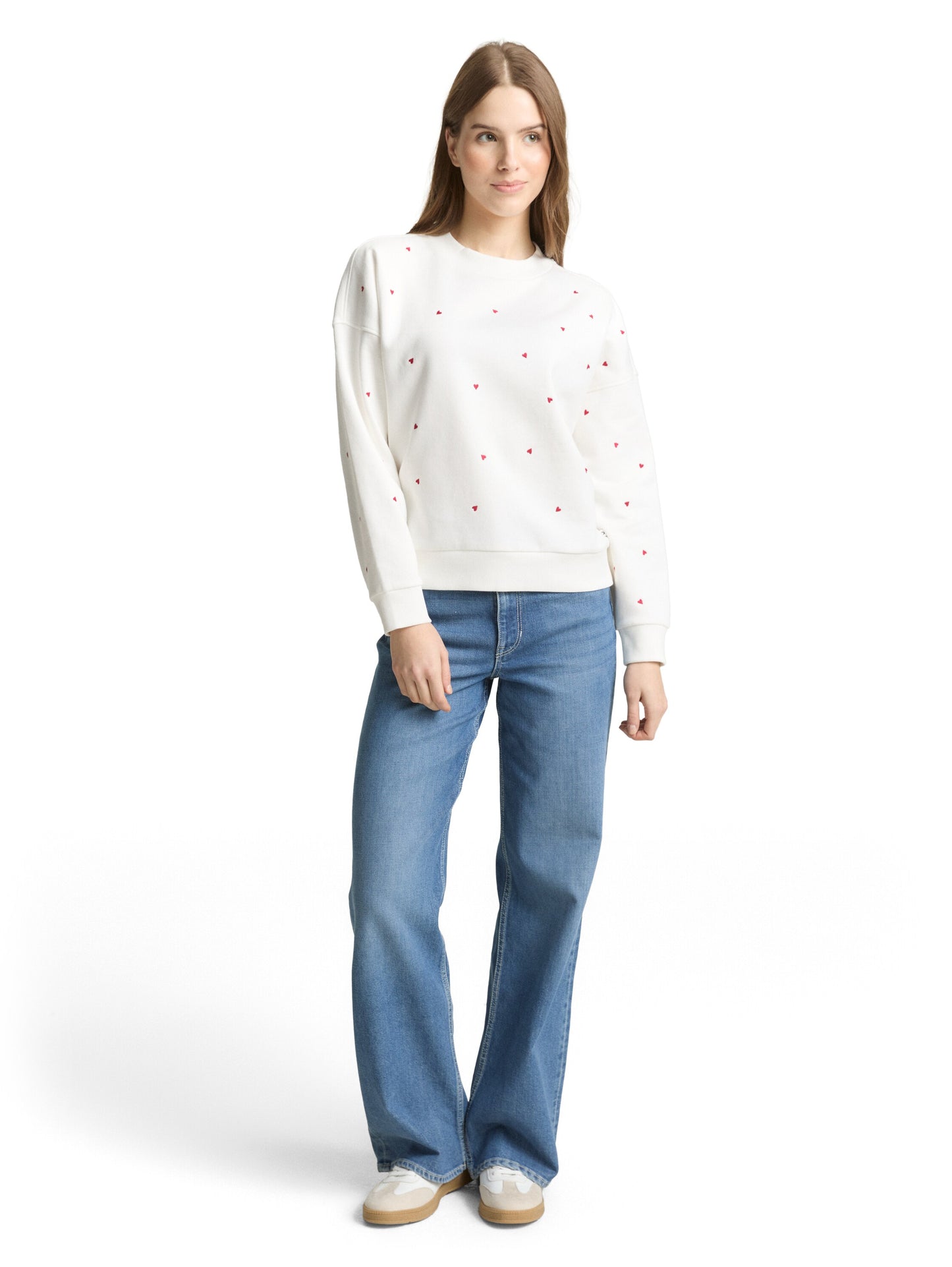 Loose Fit Sweatshirt mit Herz-Stickerei
