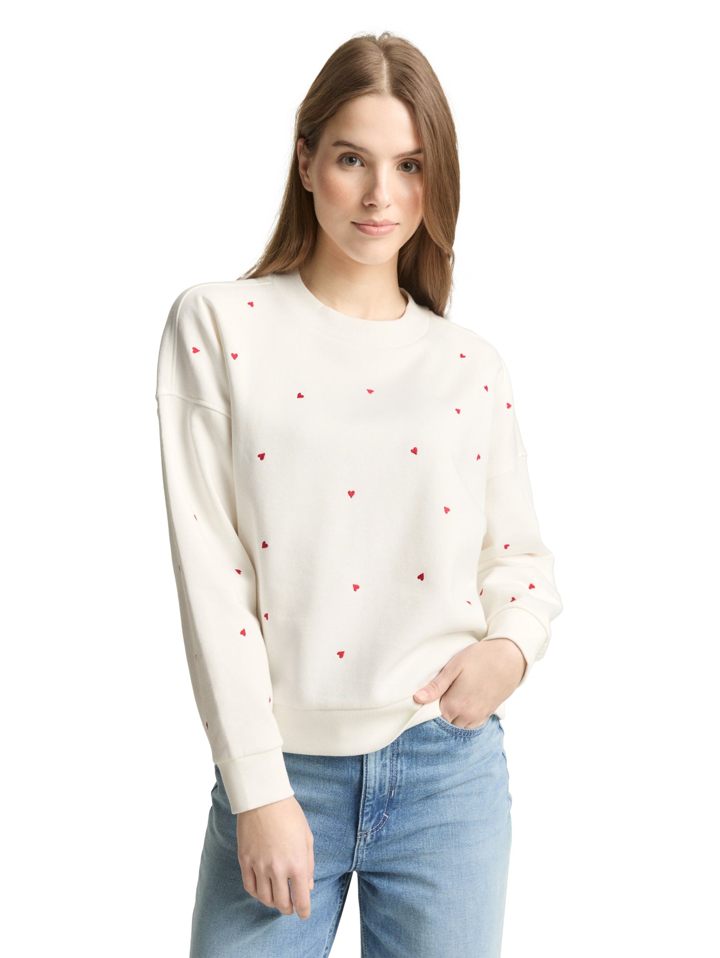 Loose Fit Sweatshirt mit Herz-Stickerei