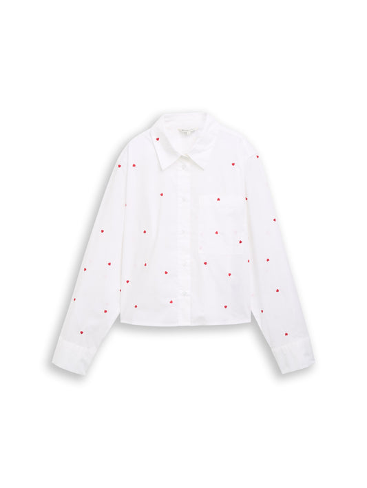 Boxy Fit Hemdbluse mit Herz-Stickerei