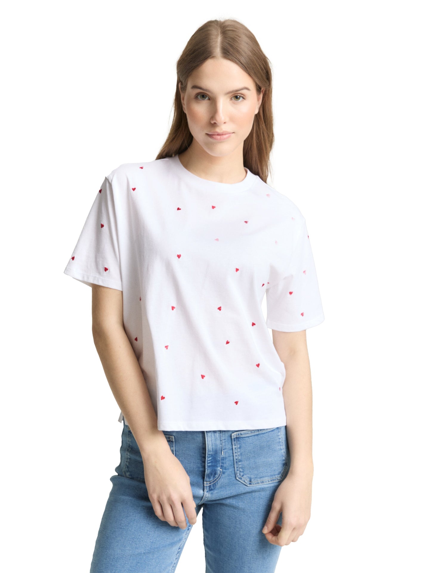Boxy Fit T-Shirt mit Herz-Stickerei