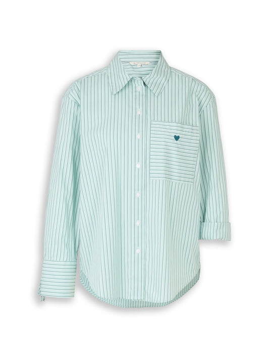 Oversize Hemdbluse mit Herz-Stickerei