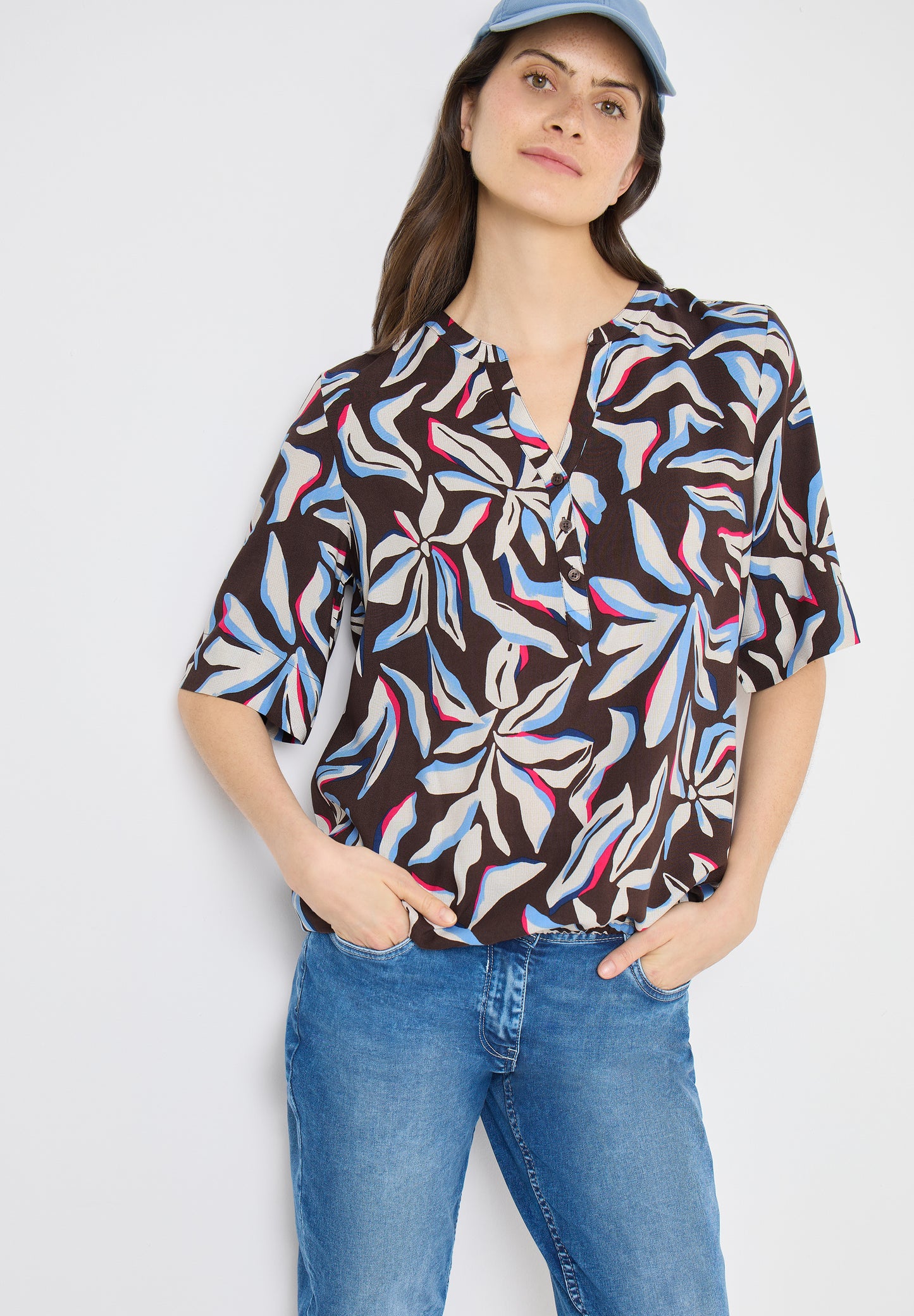 Kurzarm Bluse mit floralem Muster