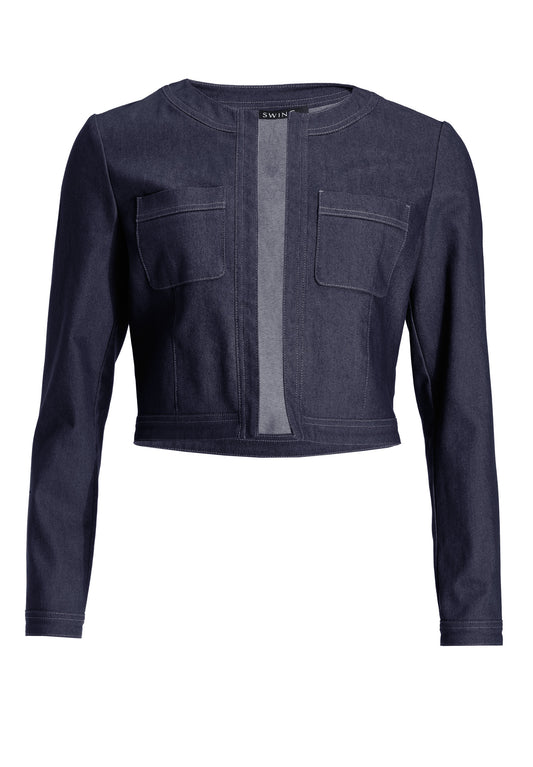 Kurze Jacke aus Stretch Denim mit aufgesetzten Taschen