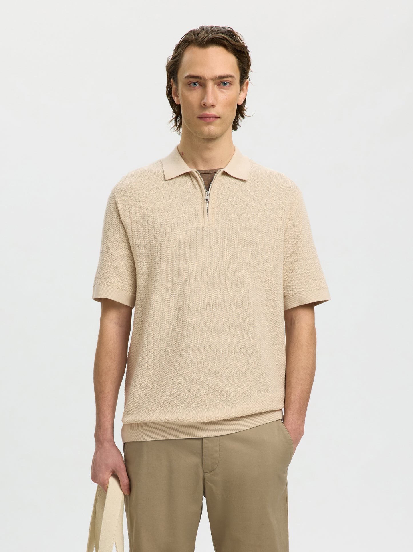 SLMCRAN SS KNIT STRUCTURE ZIP POLO NOOS