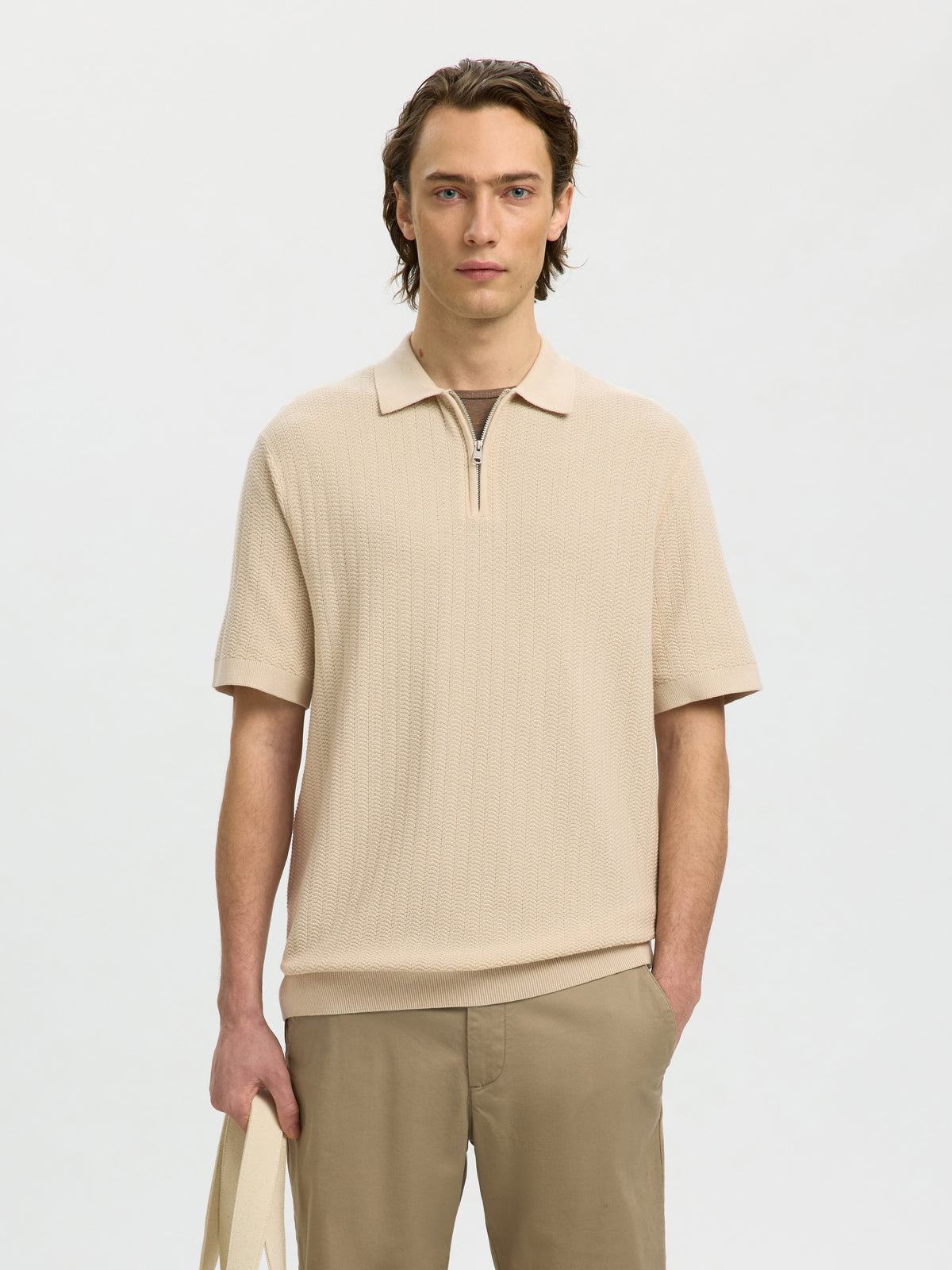 SLMCRAN SS KNIT REG STRUC ZIP POLO NOOS