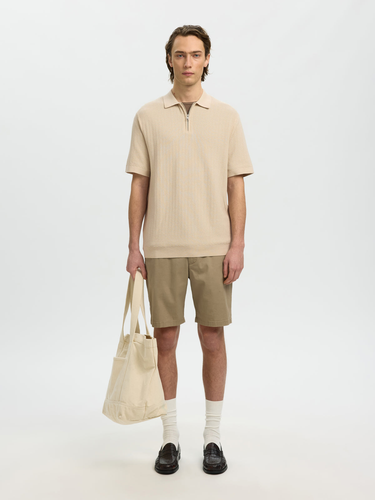 SLMCRAN SS KNIT REG STRUC ZIP POLO NOOS