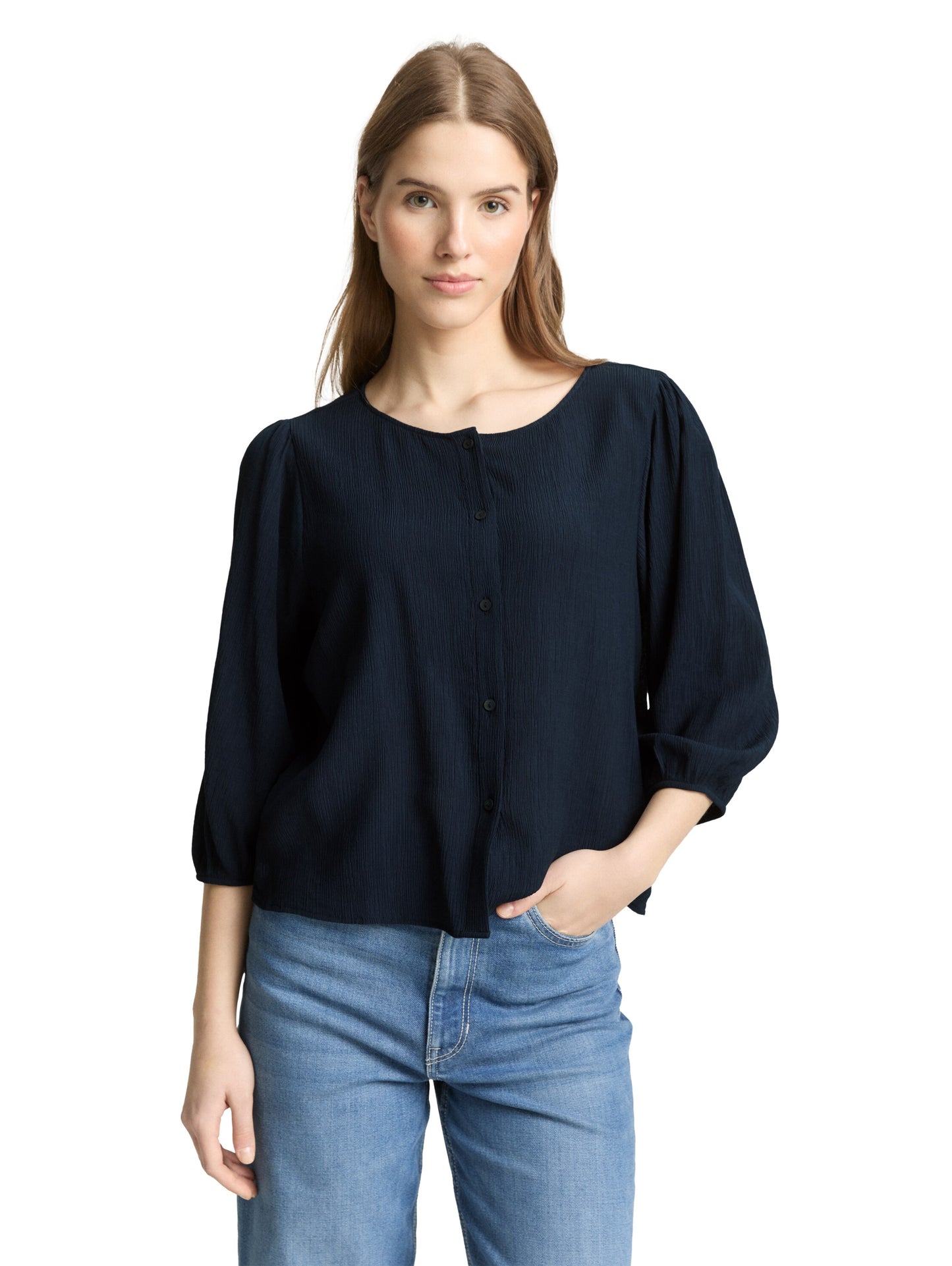 Crinkle Bluse mit Knopfleiste