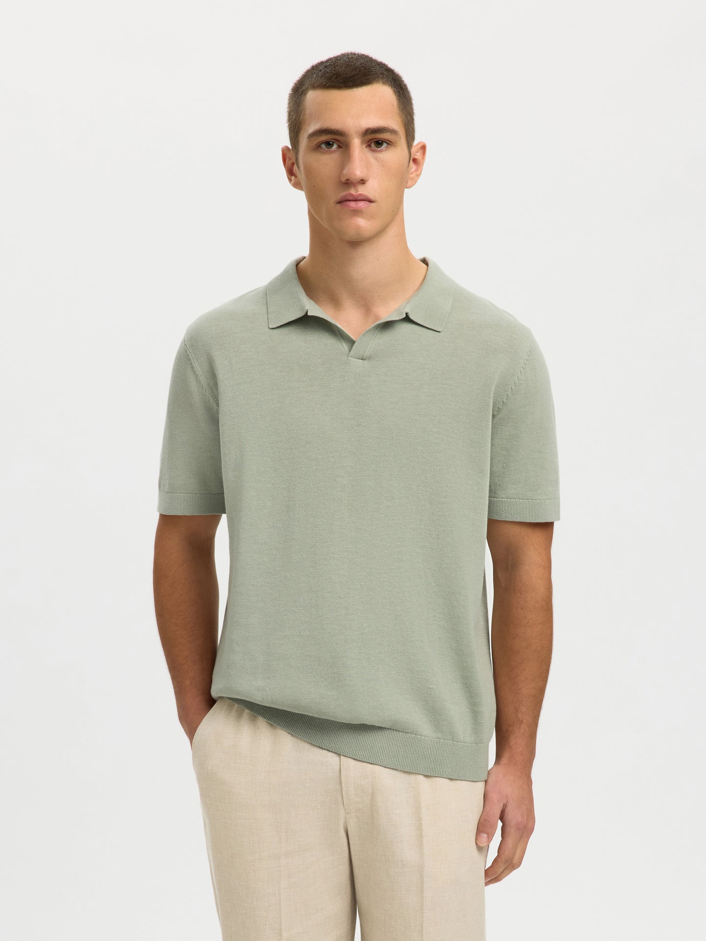 SLHMATTIS SS LINEN BLEND OPEN POLO NOOS