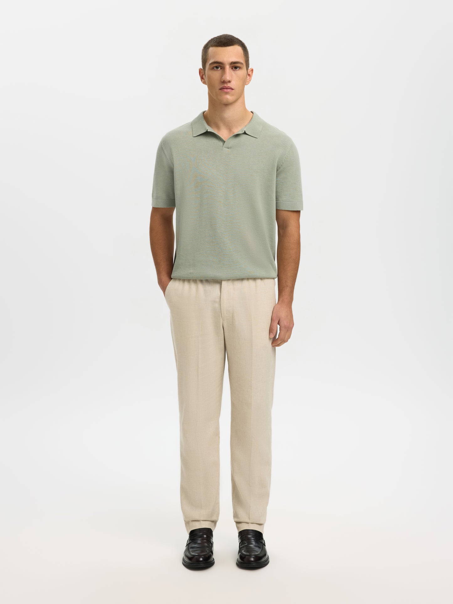 SLHMATTIS SS LINEN BLEND OPEN POLO NOOS