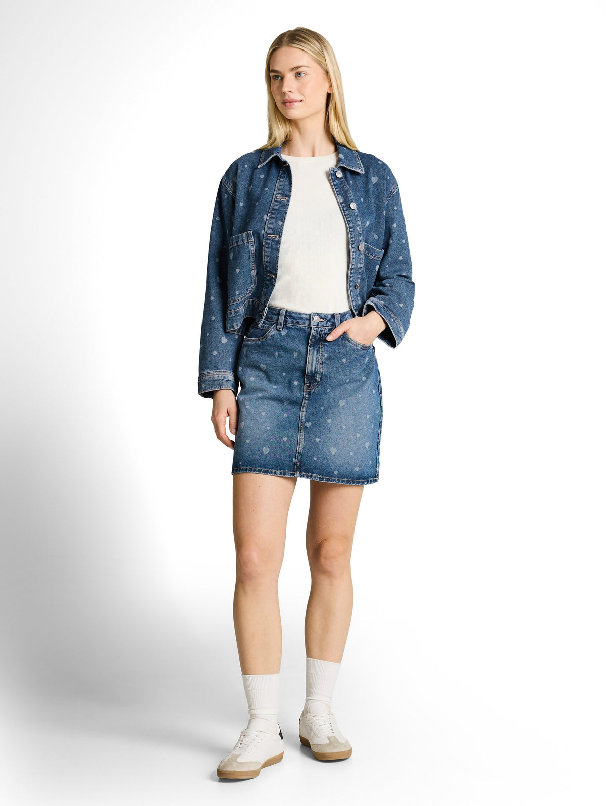 Mini-Jeansrock mit Herz-Print