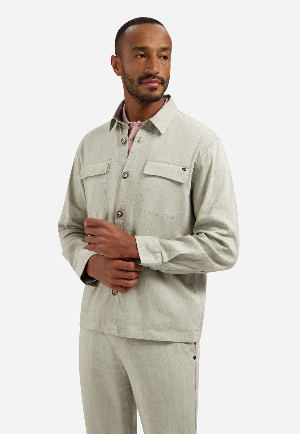 Overshirt Full Button 2-Tone With Linen