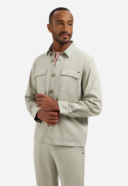 Overshirt Full Button 2-Tone With Linen
