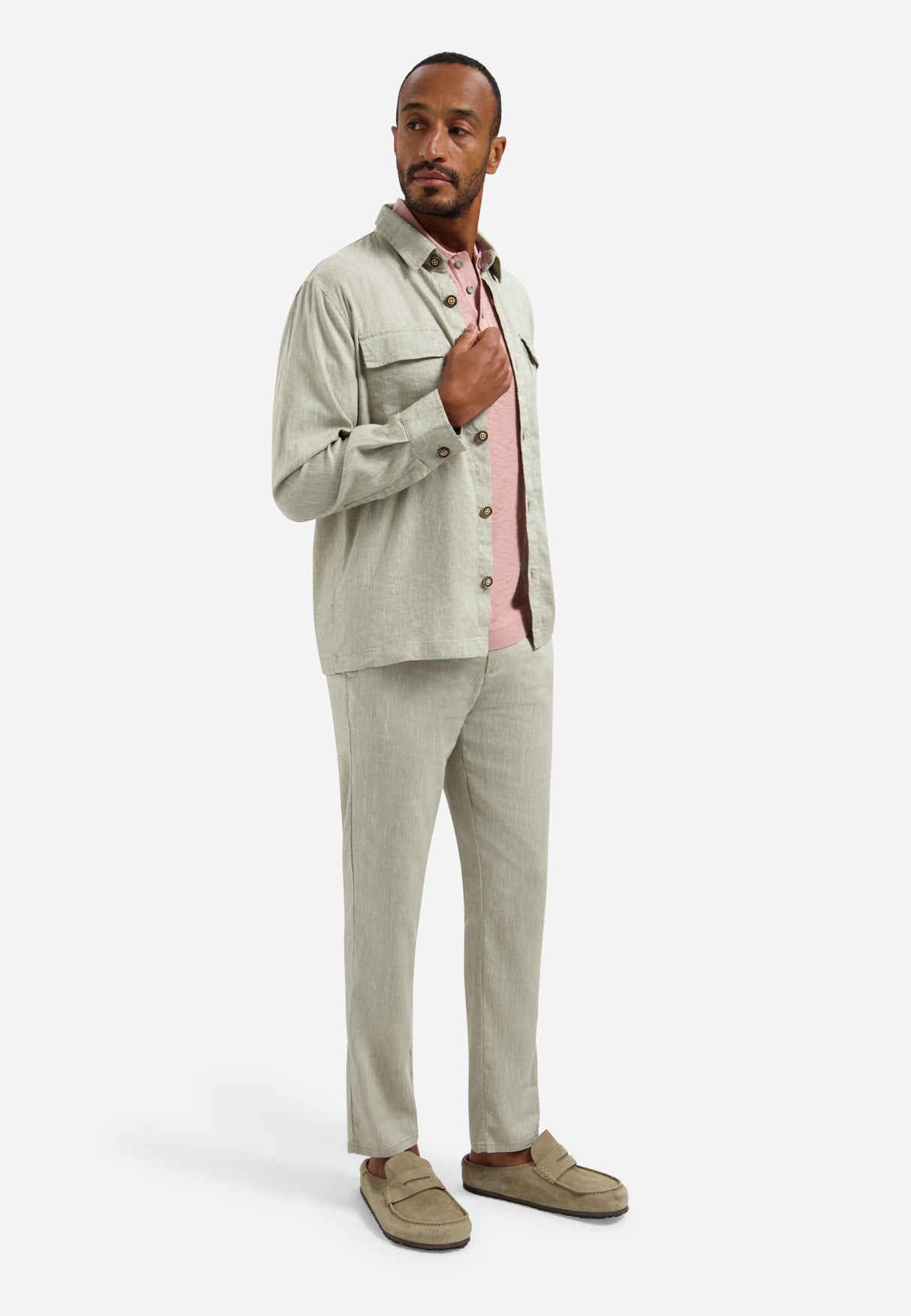 Overshirt Full Button 2-Tone With Linen