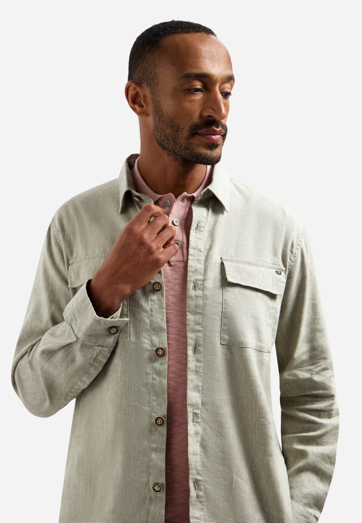 Overshirt Full Button 2-Tone With Linen