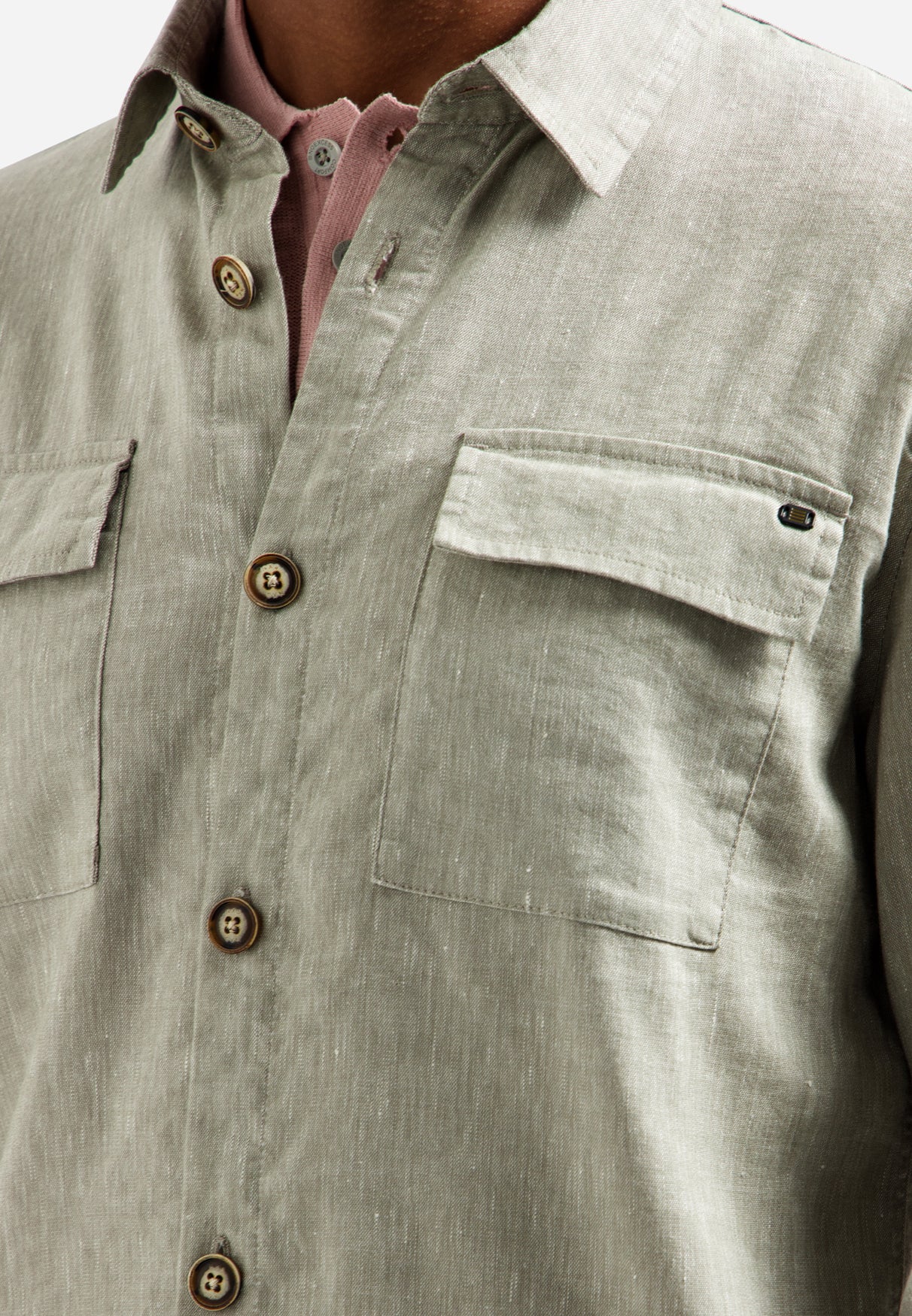 Overshirt Full Button 2-Tone With Linen