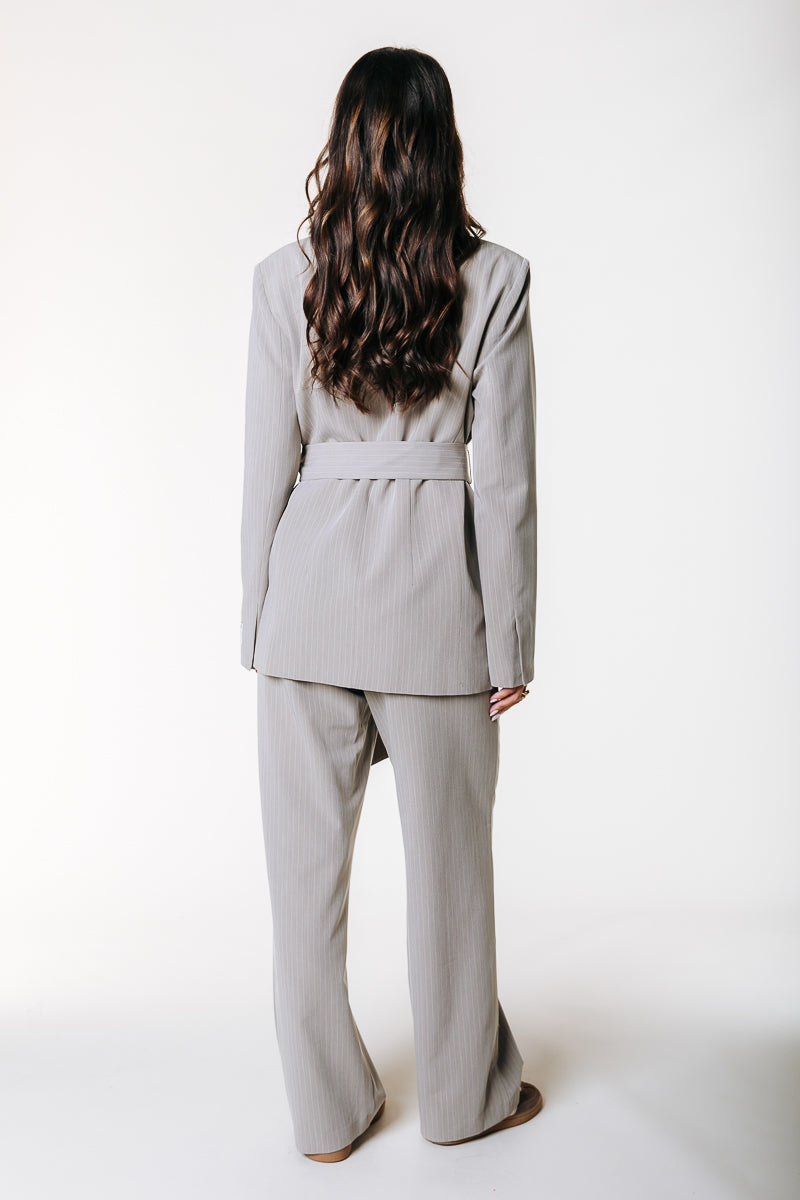 Izzy Belted Pinstripe Blazer