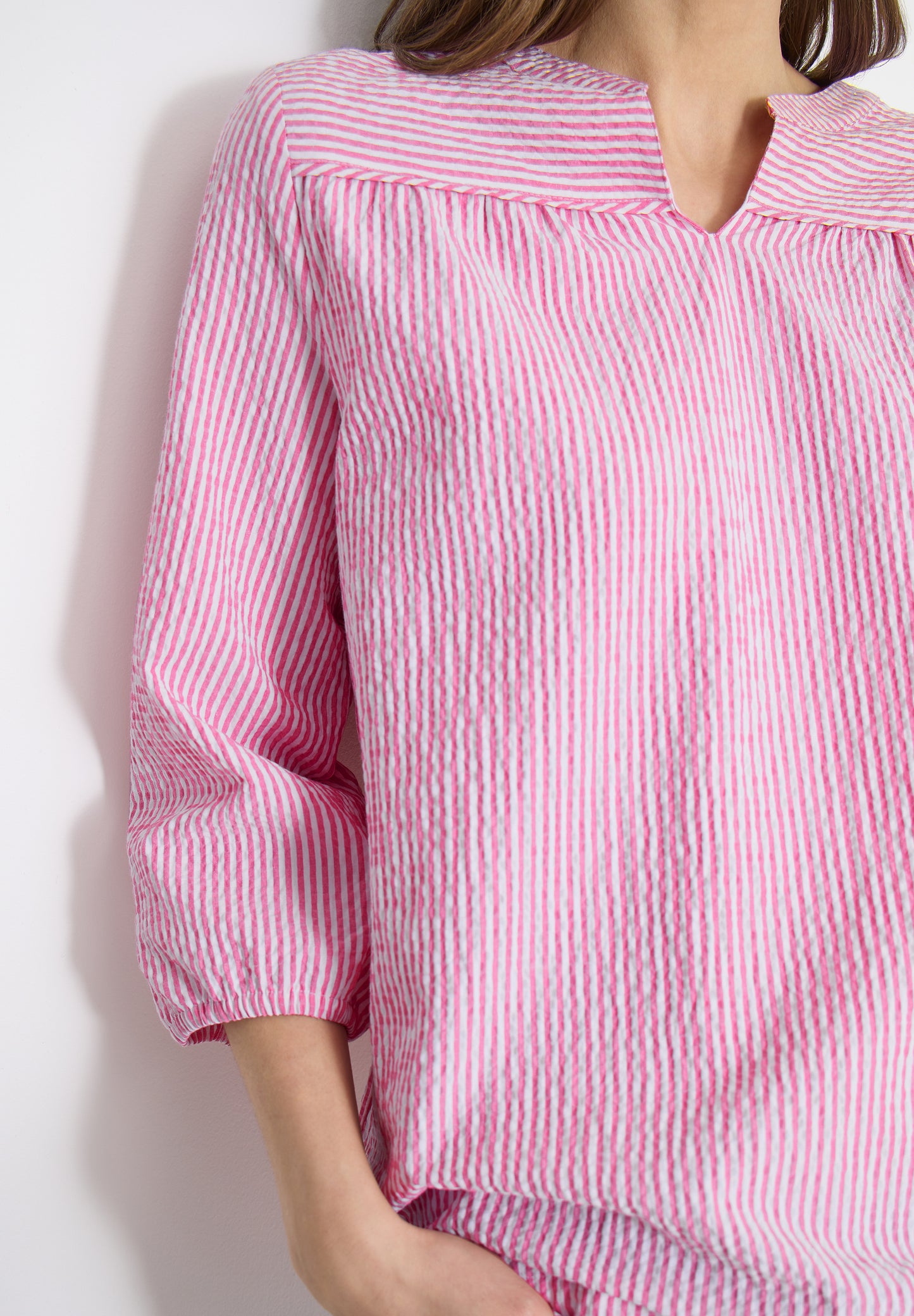 3/4-Arm Bluse in Seersucker Qualität
