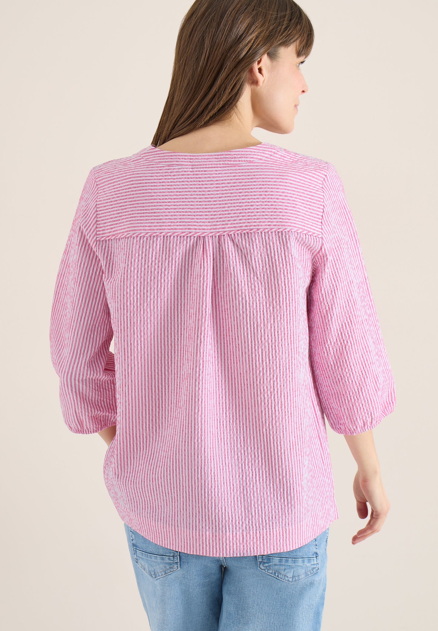 3/4-Arm Bluse in Seersucker Qualität