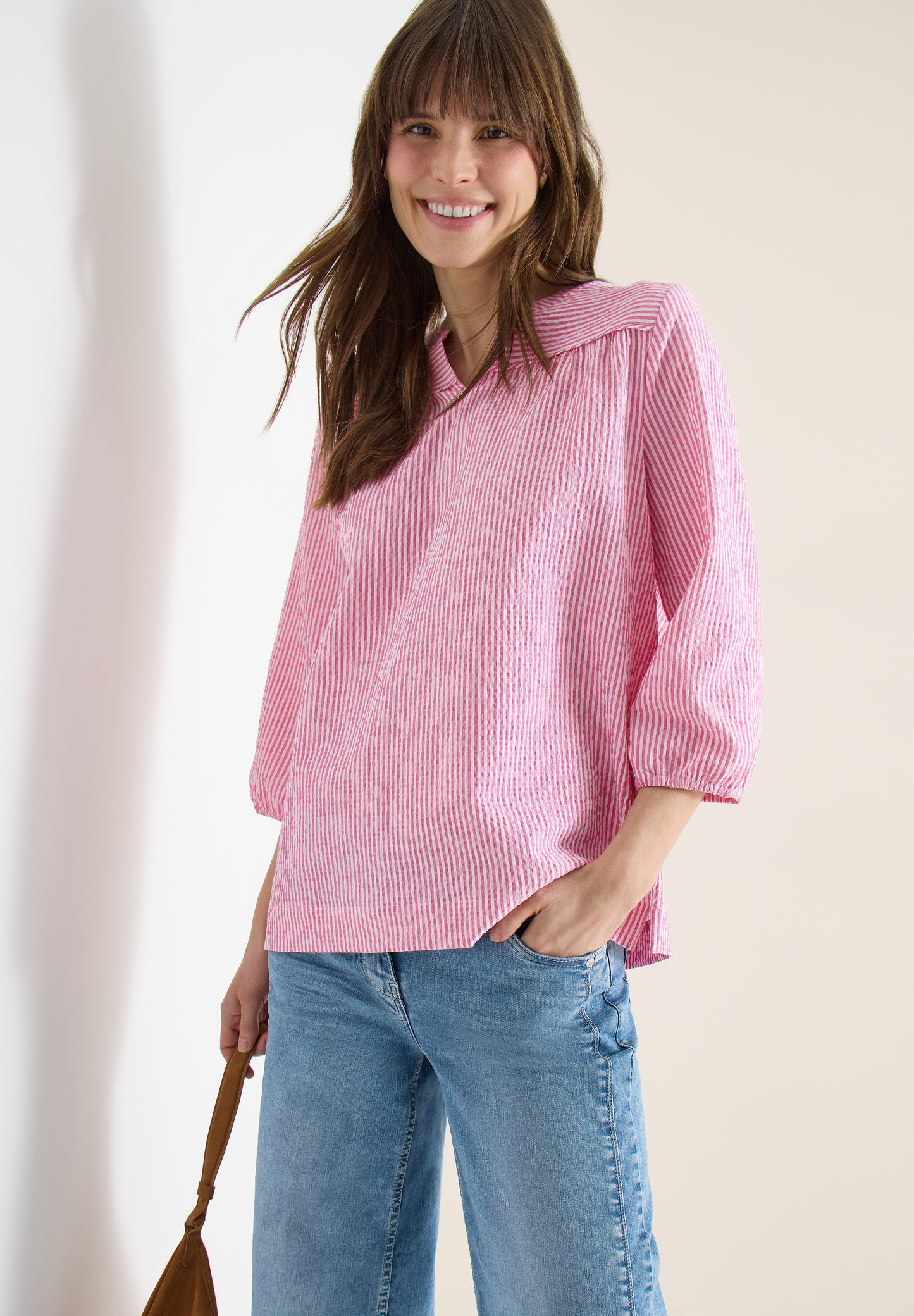 3/4-Arm Bluse in Seersucker Qualität