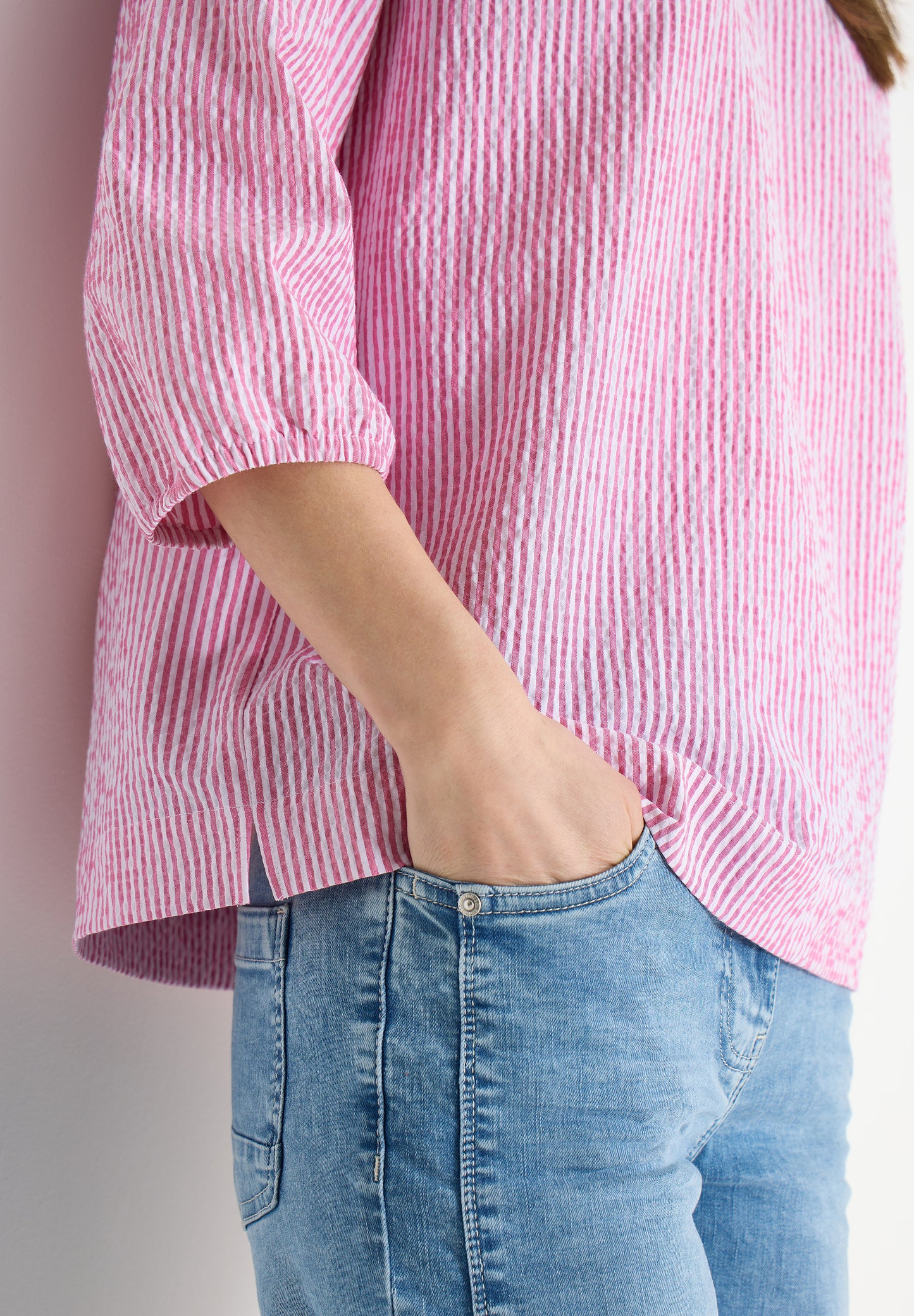 3/4-Arm Bluse in Seersucker Qualität