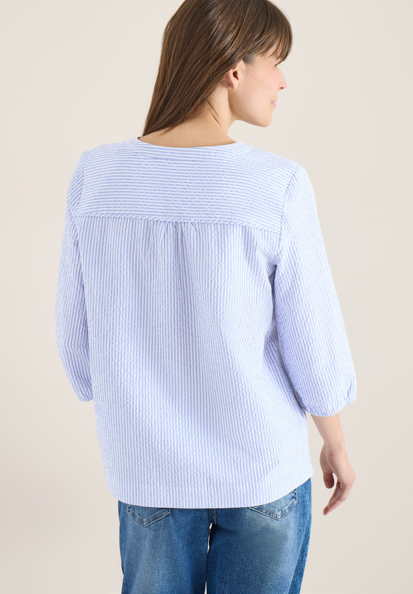 3/4-Arm Bluse in Seersucker Qualität