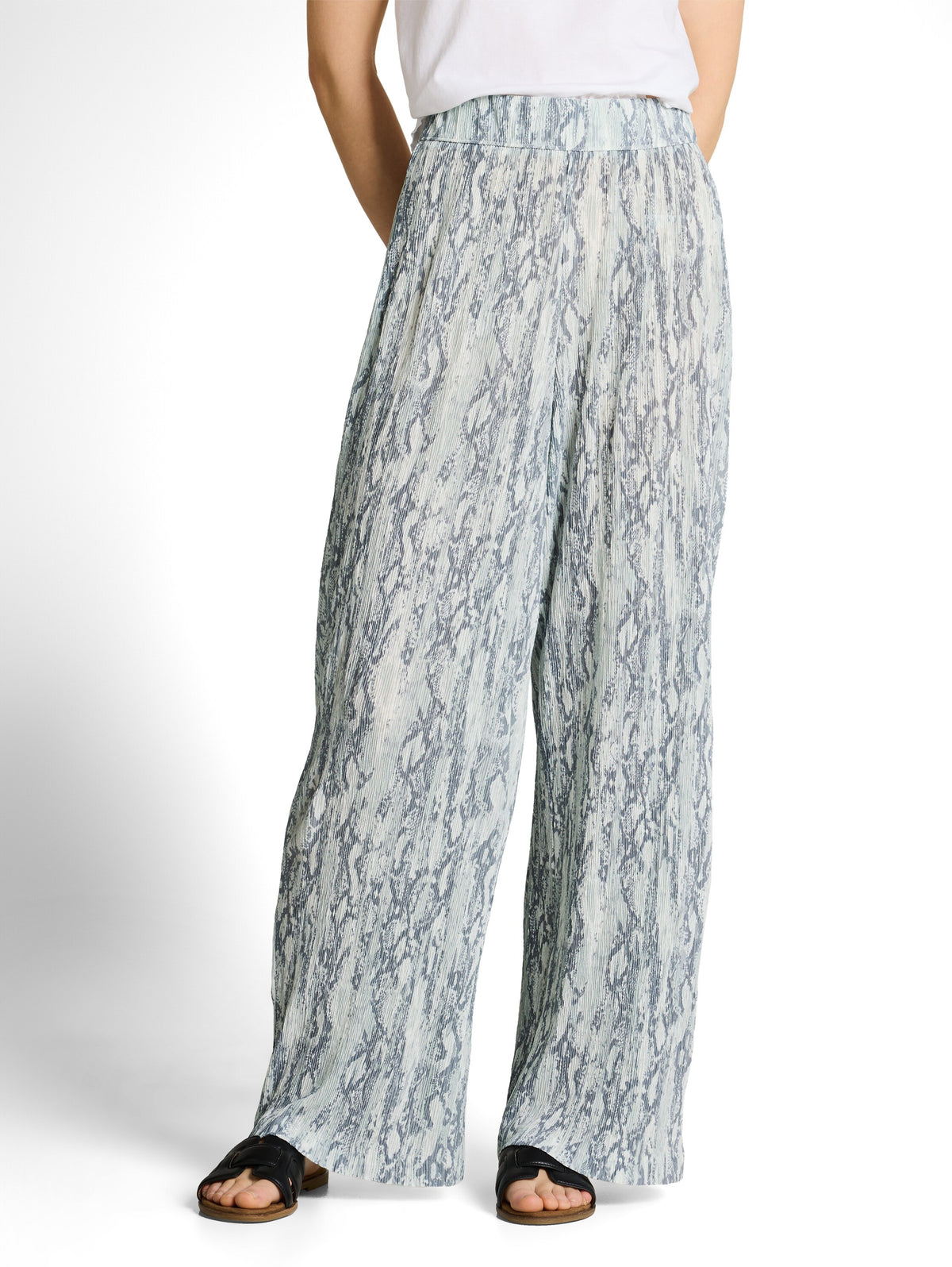 Crinkle Wide Leg Hose mit Schlangenprint