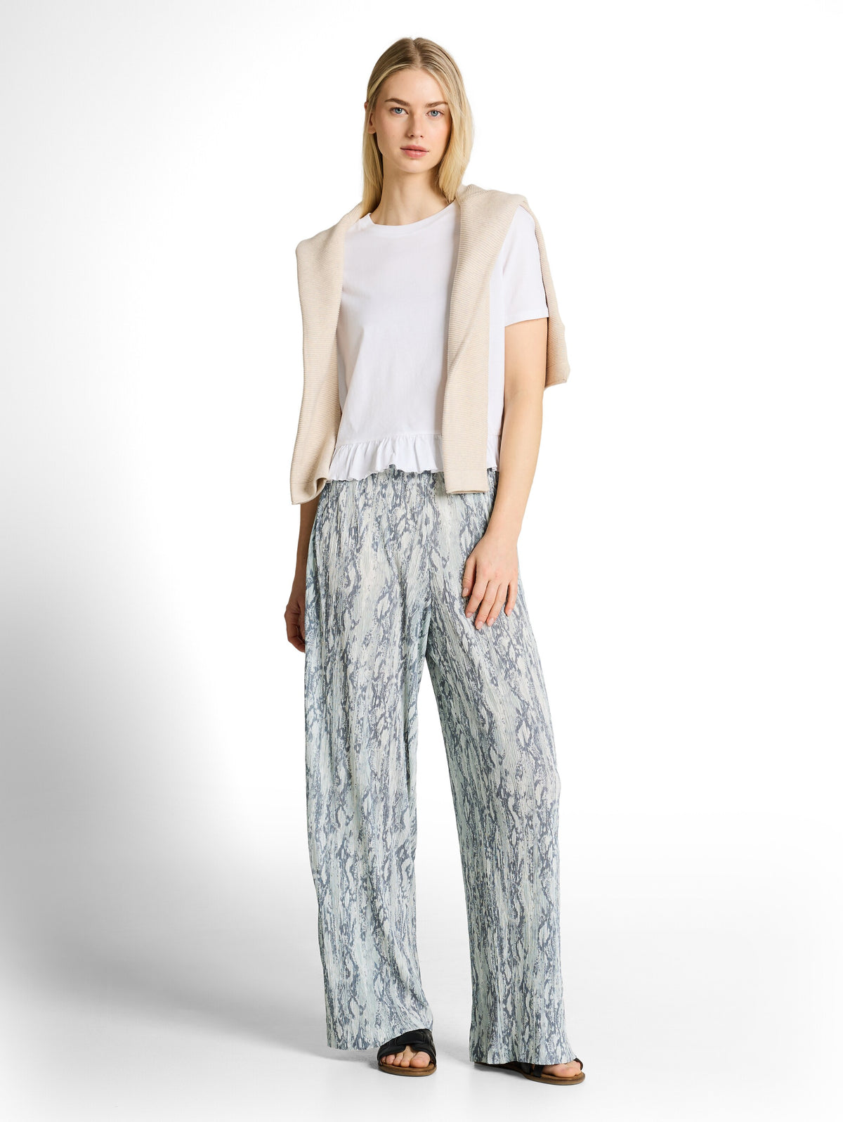Crinkle Wide Leg Hose mit Schlangenprint