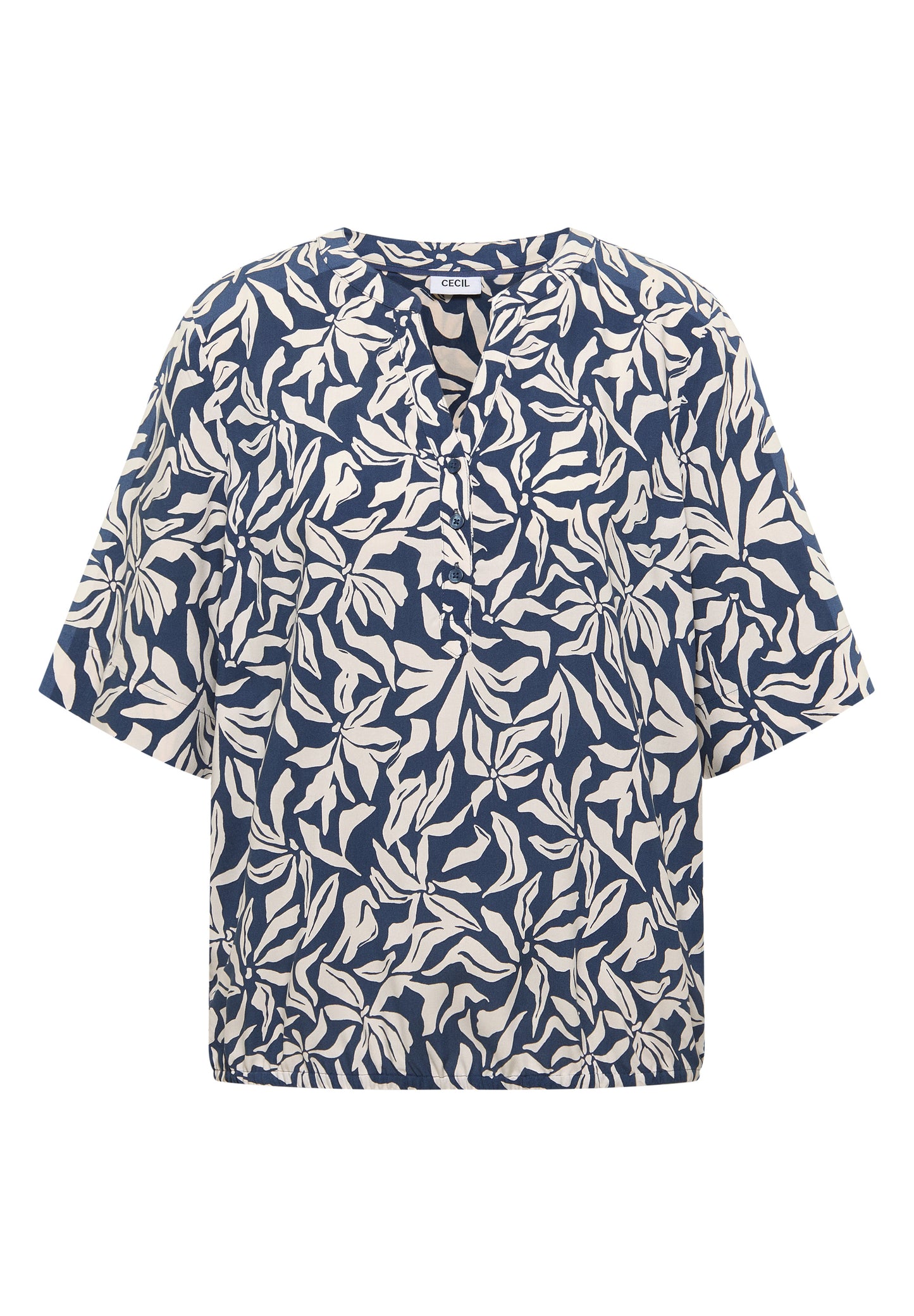 Bluse mit Split Neck und Elastiksaum