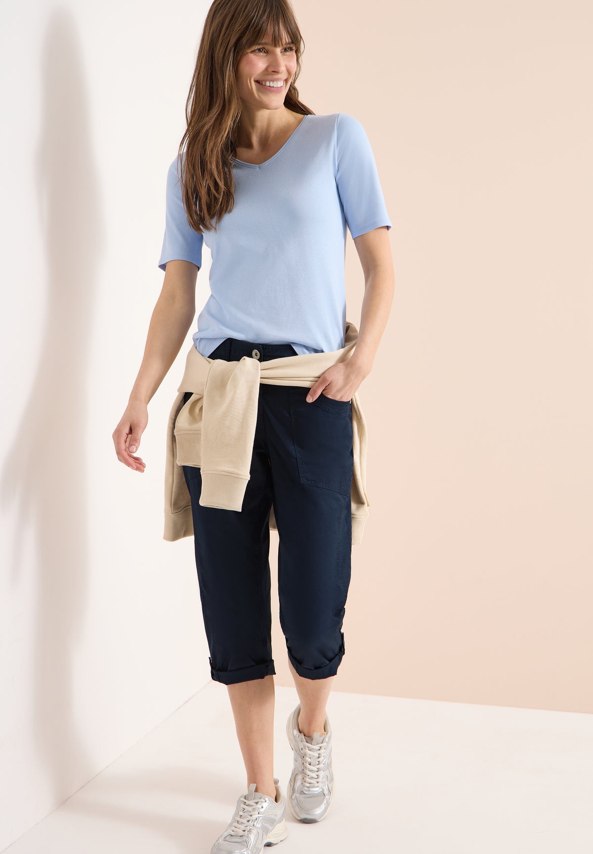3/4 Mid Waist Casual Fit Hose mit Turn Up