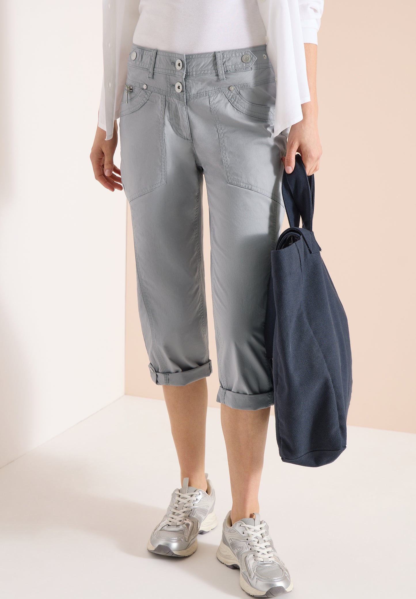 Mid Waist Slim Leg Hose mit Turn-Up