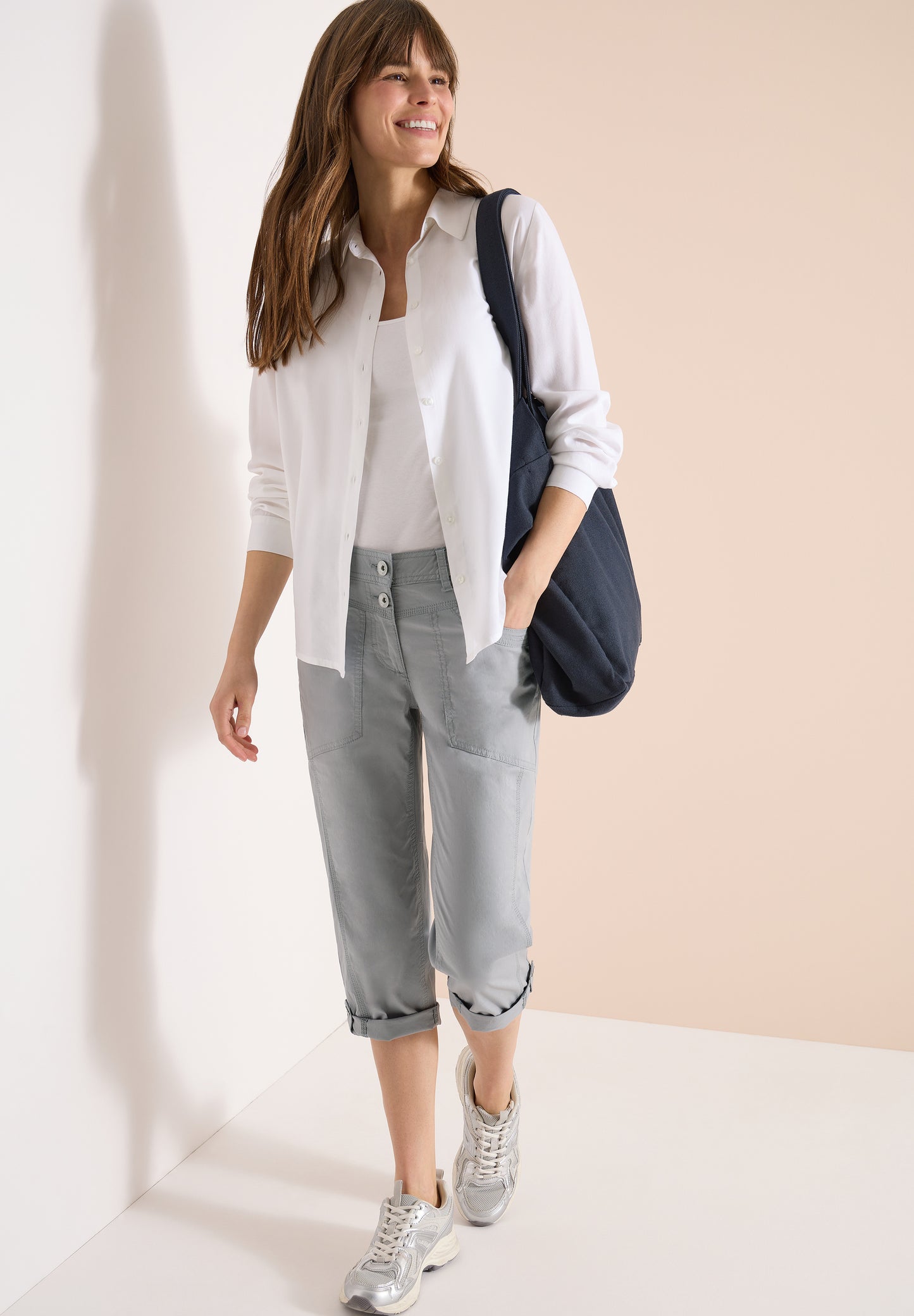 Mid Waist Slim Leg Hose mit Turn-Up