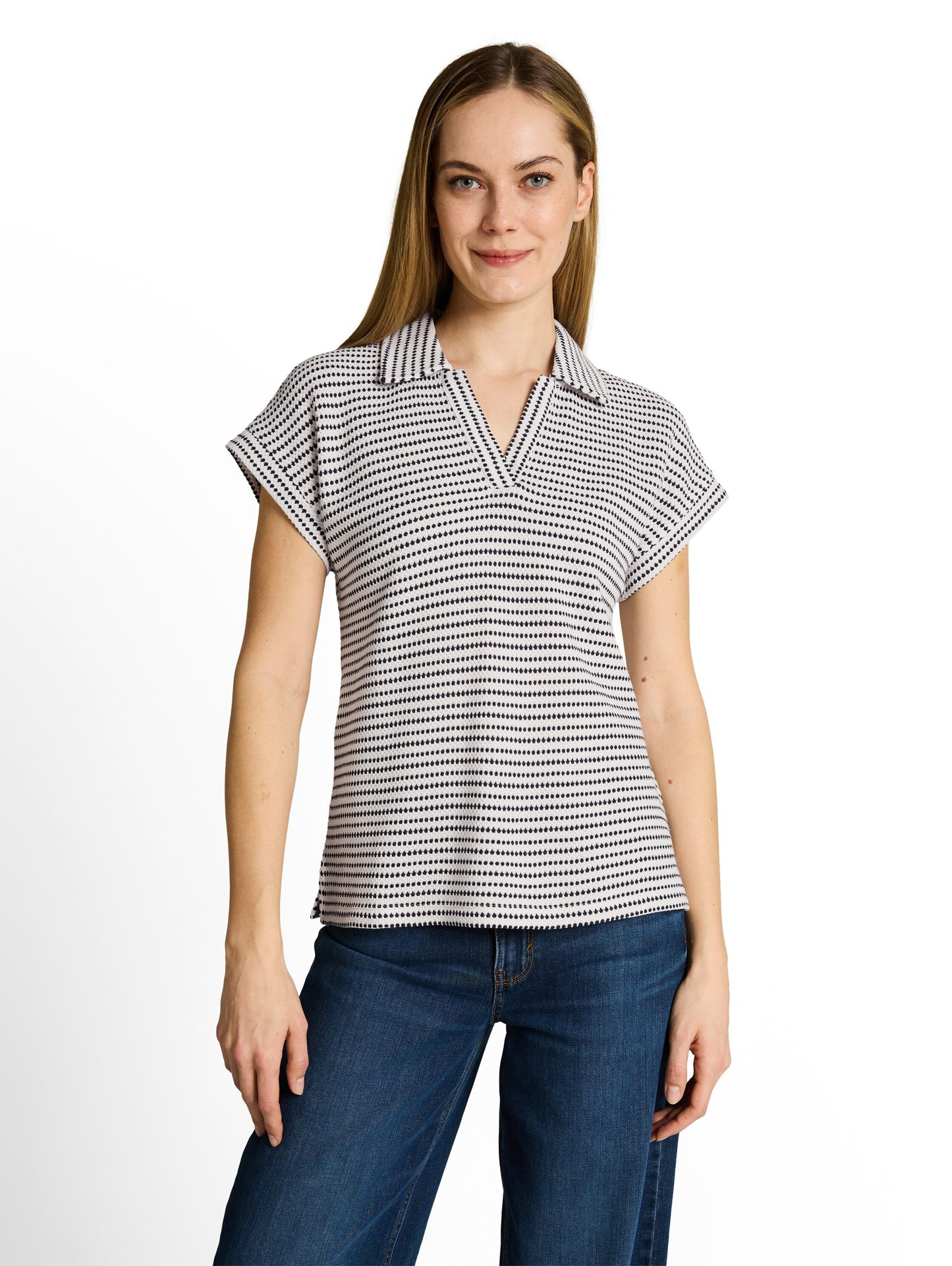 Loose Fit Jacquard T-Shirt mit Polokragen