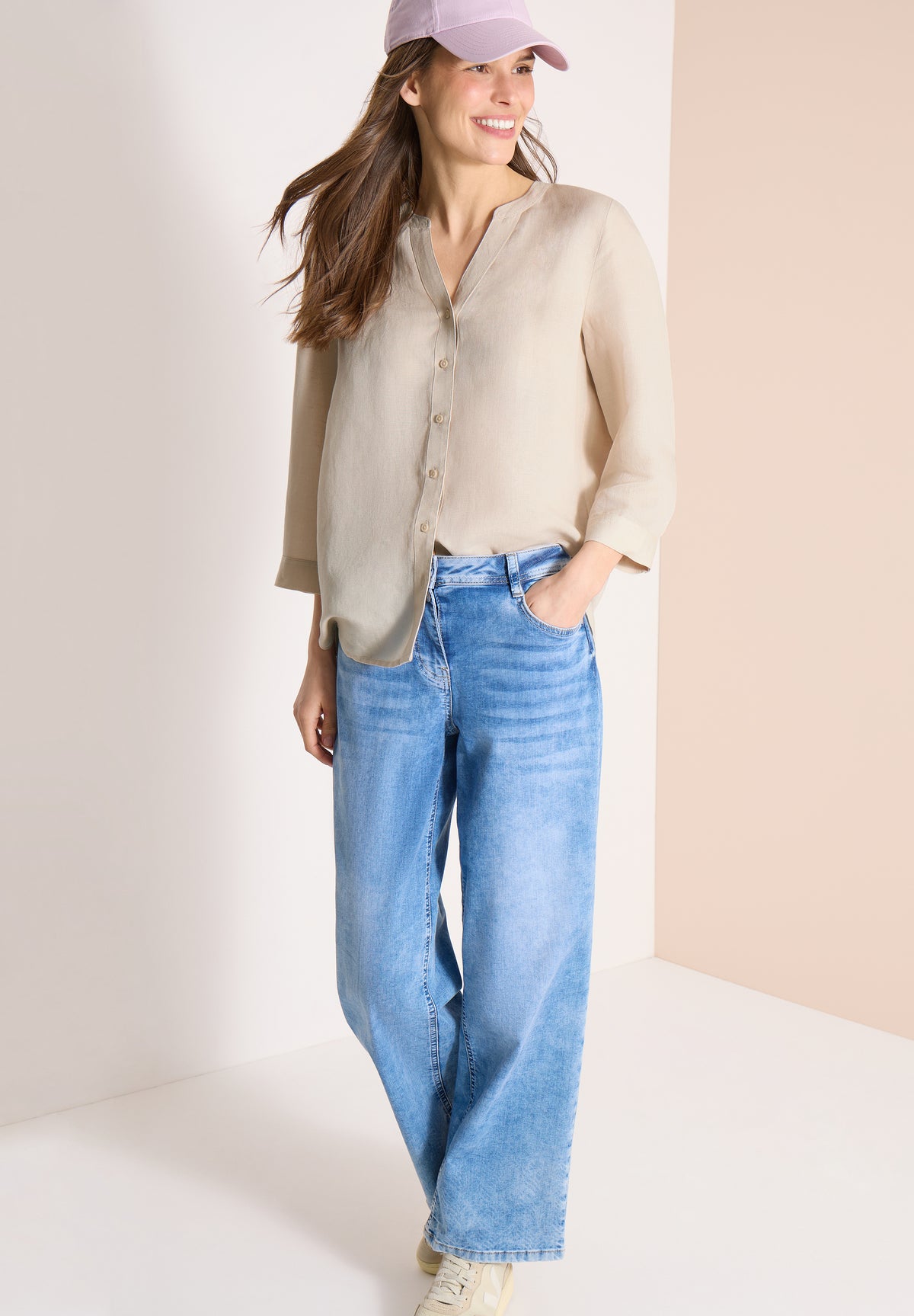 Bluse mit Split Neck aus Leinenmix