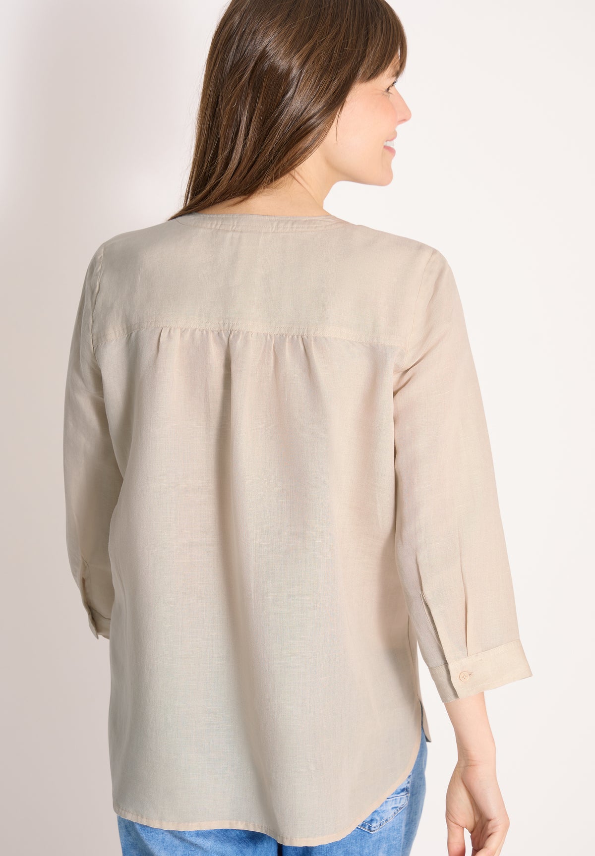 Bluse mit Split Neck aus Leinenmix