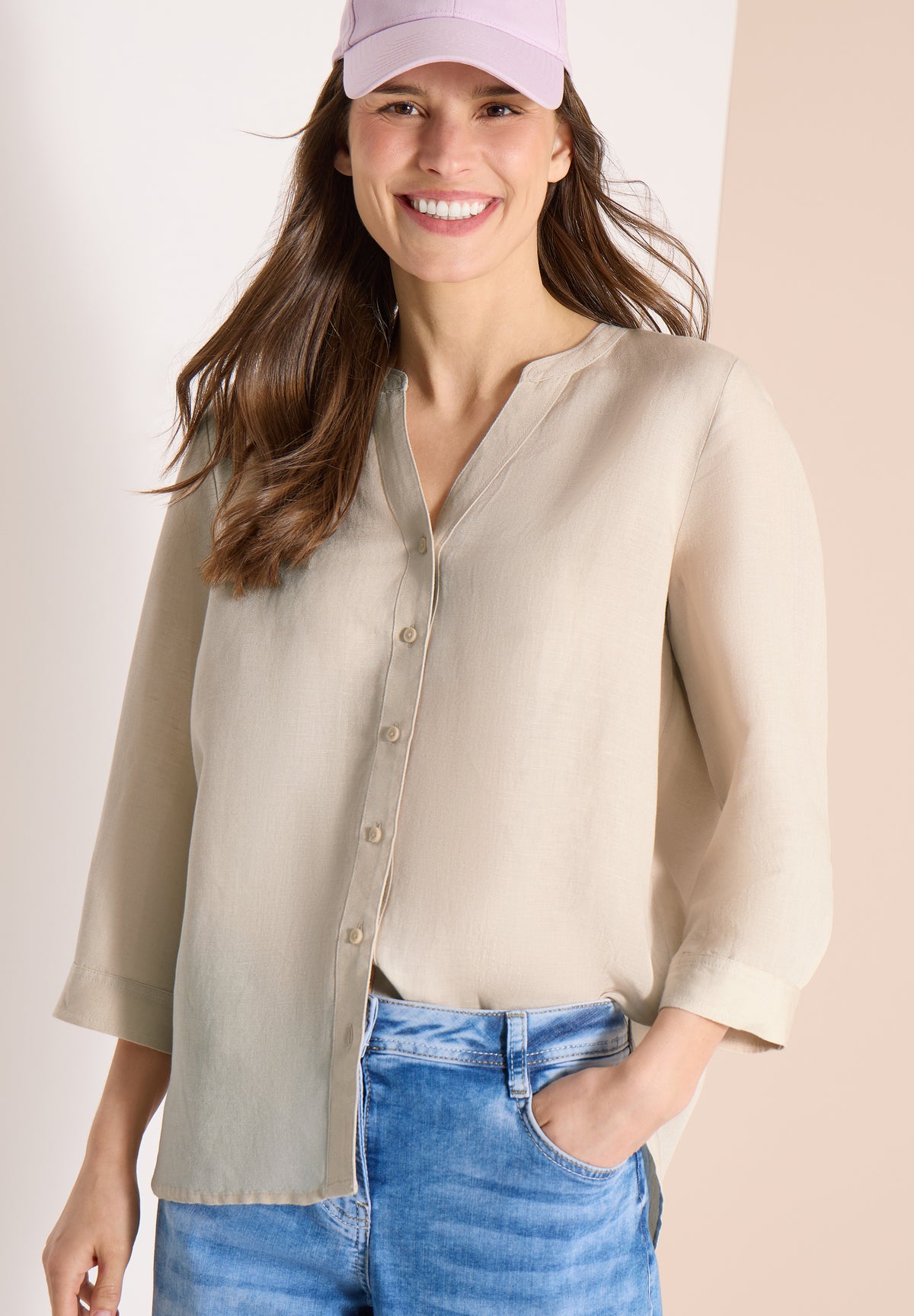 Bluse mit Split Neck aus Leinenmix