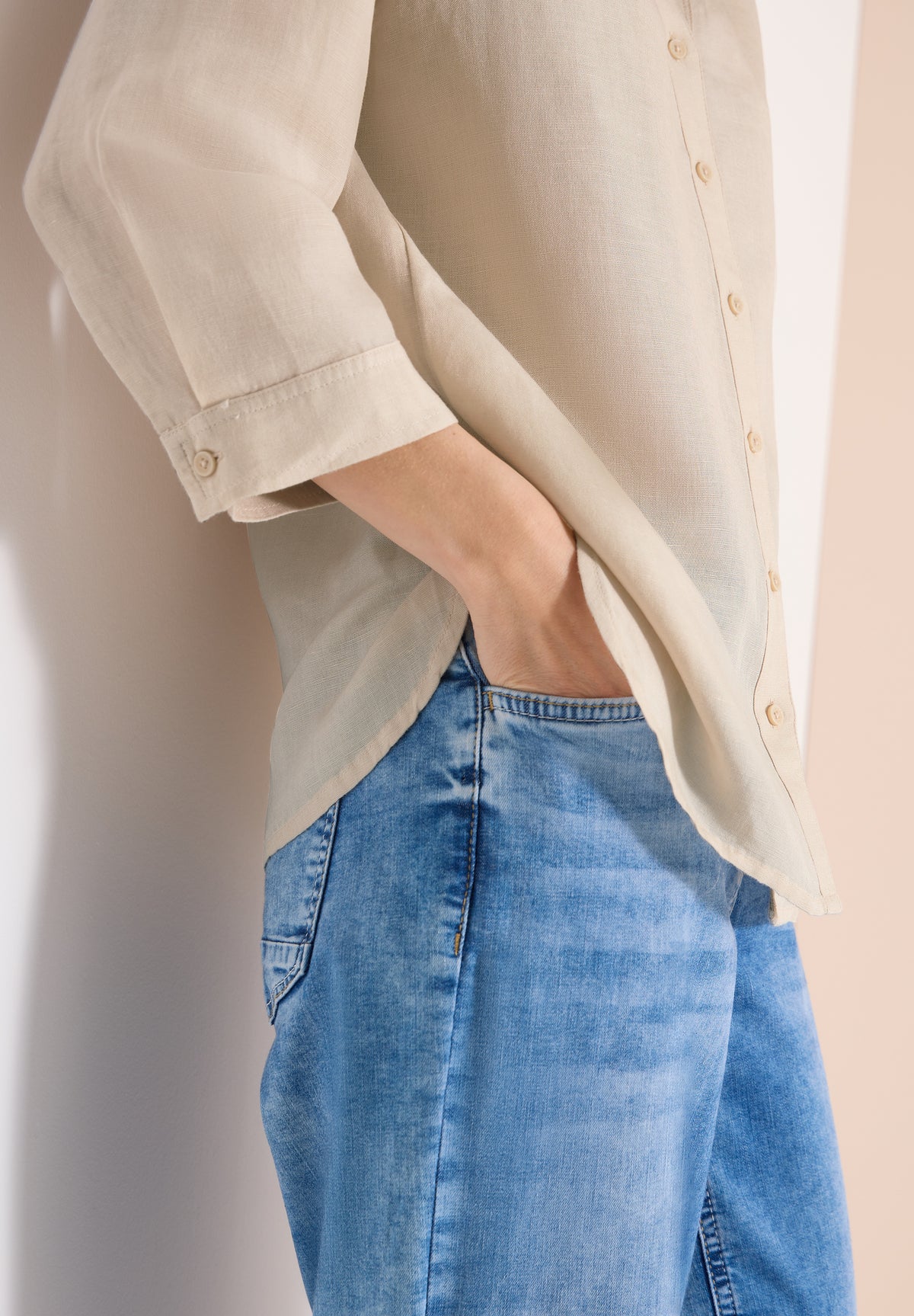 Bluse mit Split Neck aus Leinenmix
