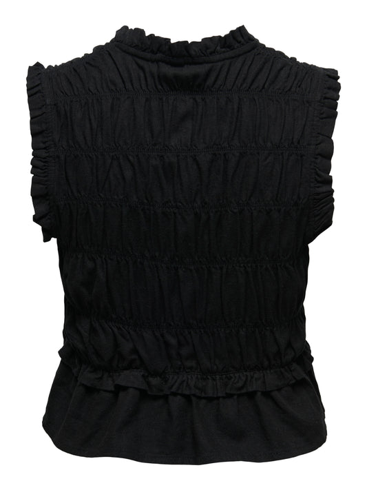 ONLGOA S/S LINEN BL FRILL TOP CC PNT