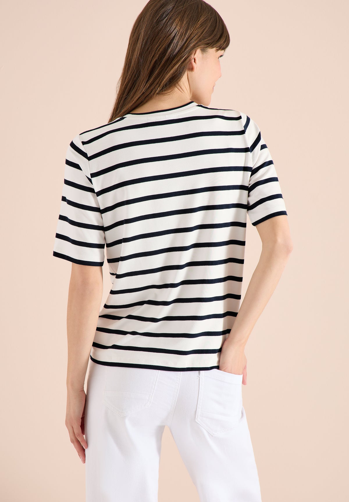 Kurzarm Shirt mit Rundhals und Streifen