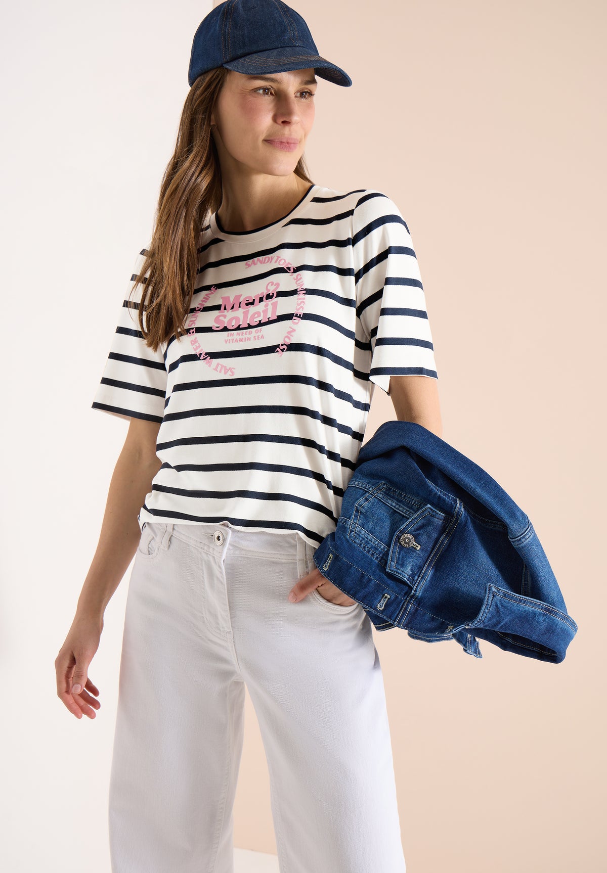 Kurzarm Shirt mit Rundhals und Streifen