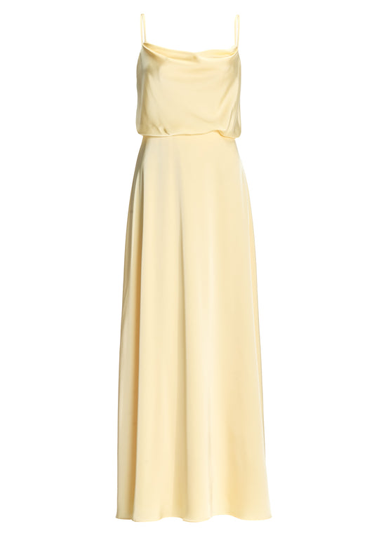 Abendkleid aus Satin mit angedeutetem Wasserfallausschnitt