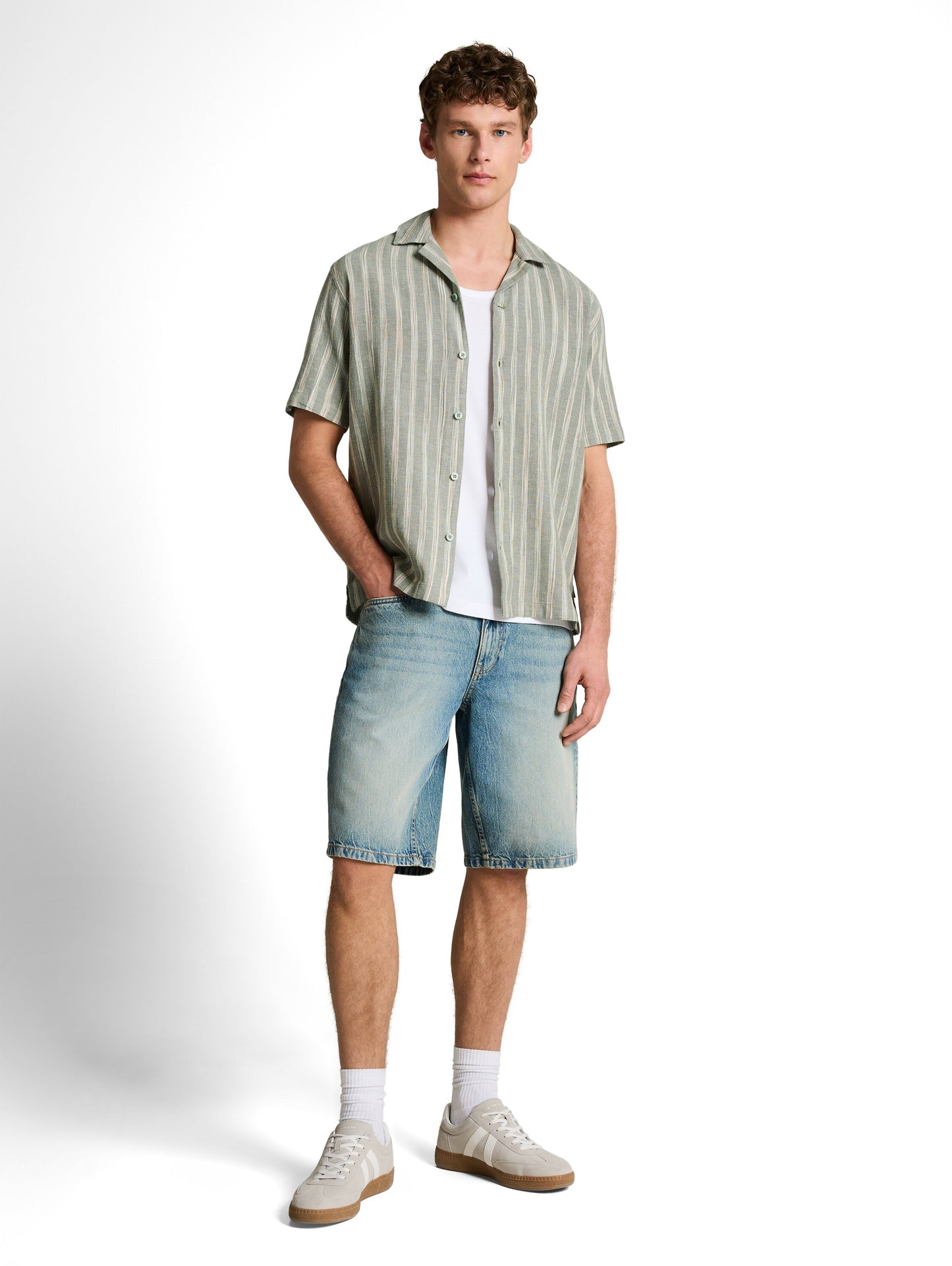 Relaxed Fit Resort Hemd mit Leinenanteil