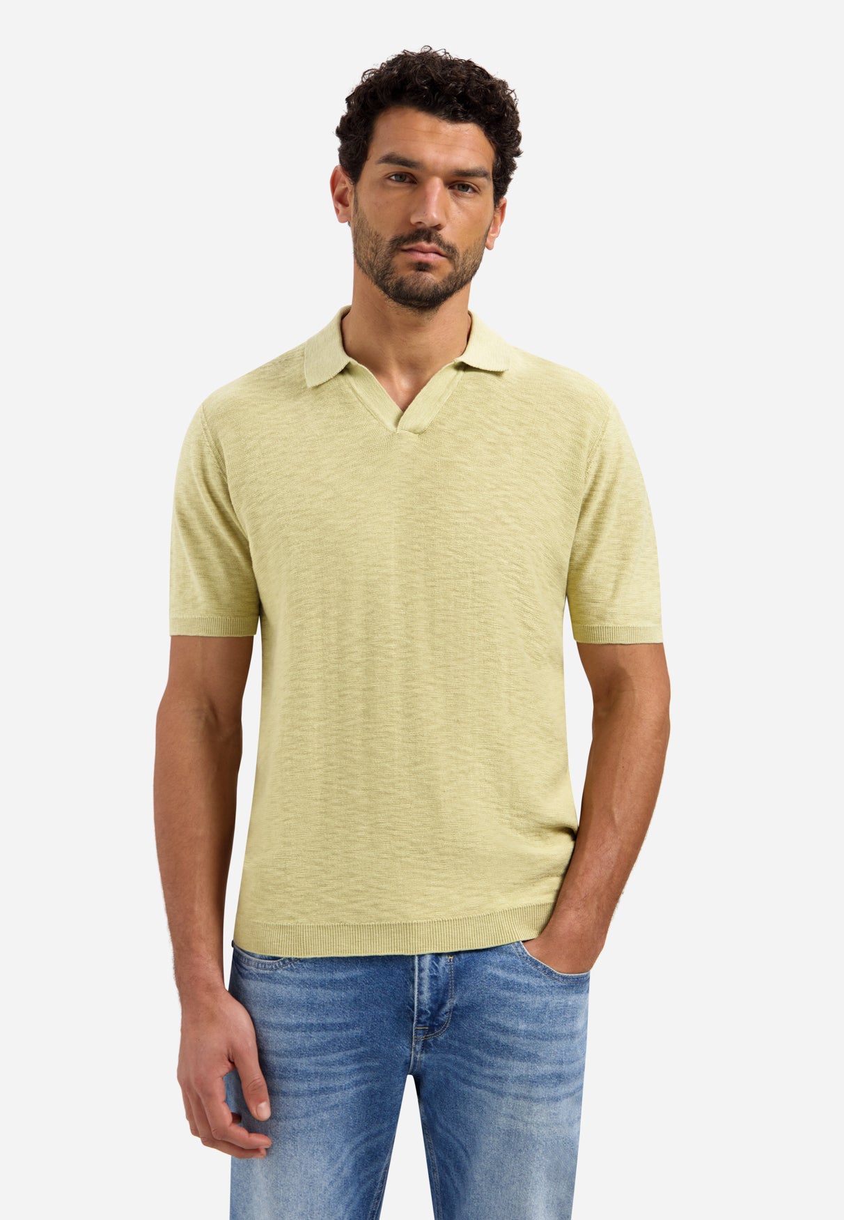 Pullover Short Sleeve V-Polo Slub