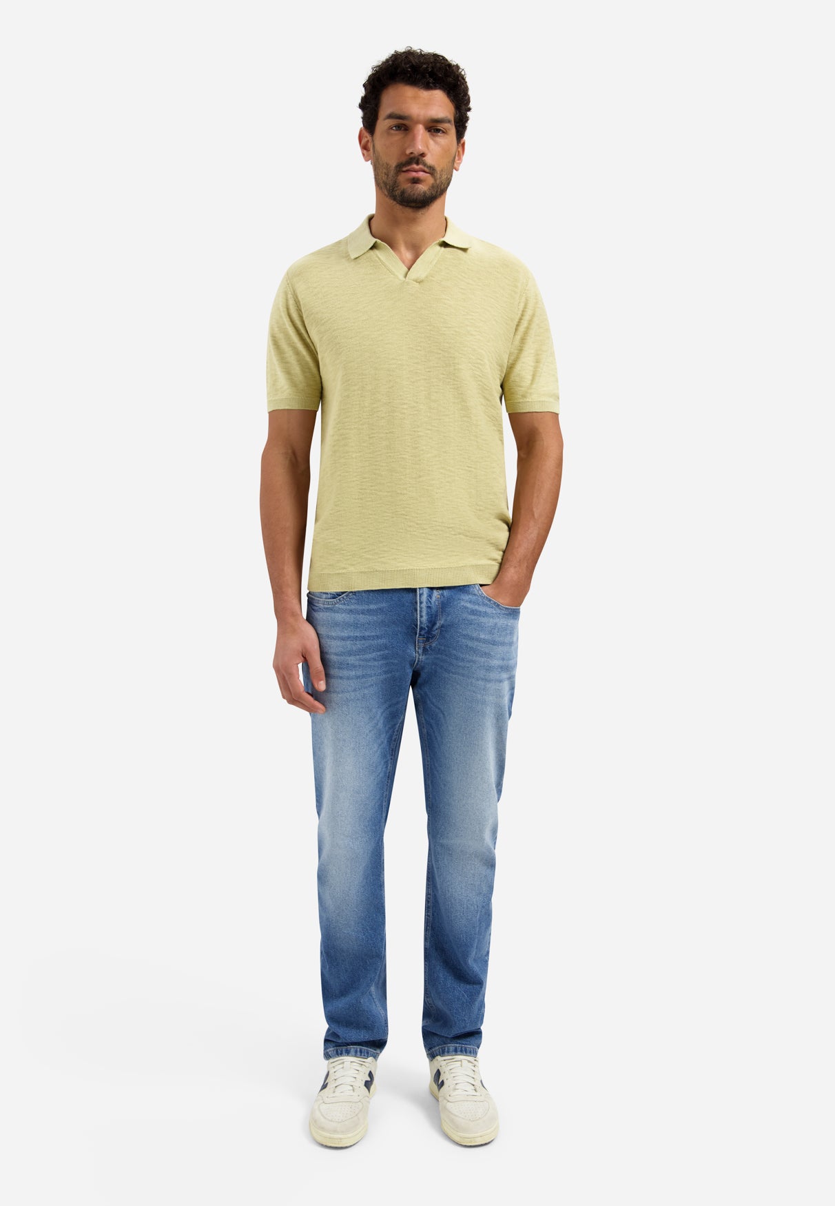 Pullover Short Sleeve V-Polo Slub