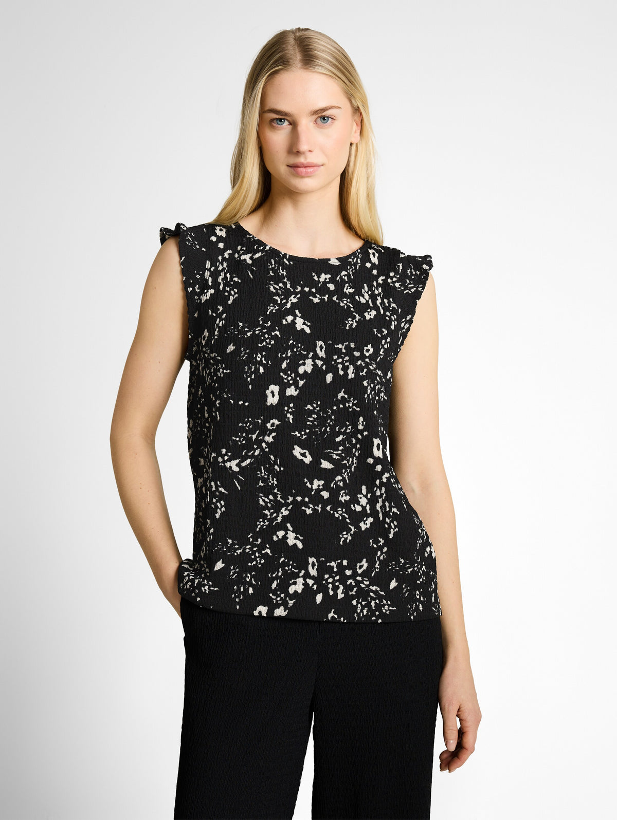 Loose Fit Crinkle Top mit Volants
